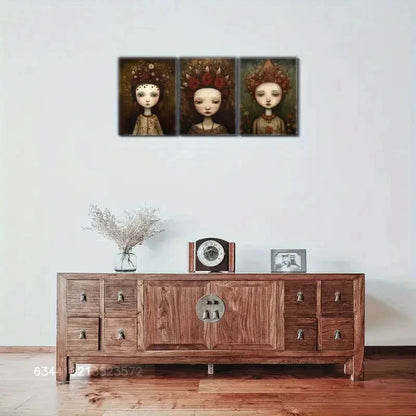 3pcs Portrait Art Posters Floral Wall Art Metal Print Ready to Hang Art