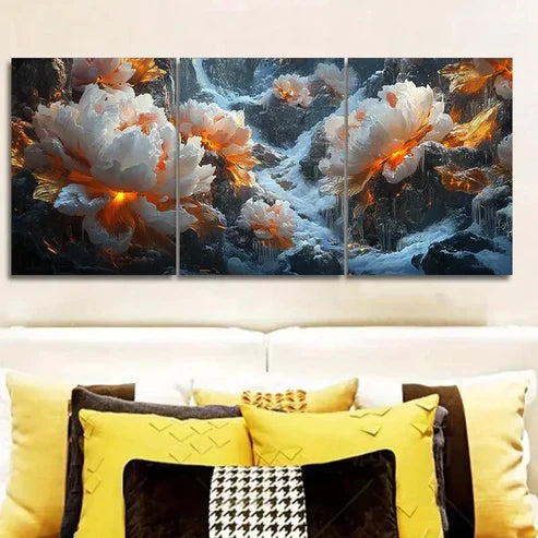 3pcs Giant Peony, Luxurious Wall Art Set Canvas Unframed - High Quality Print 100% Australian Made Wall Canvas - Bella Home Decor