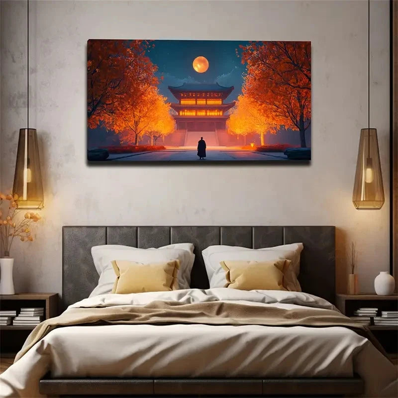 Featuring Moonlit Nights Trees Wall Art Canvas Office Home Room Framed 120x60cm