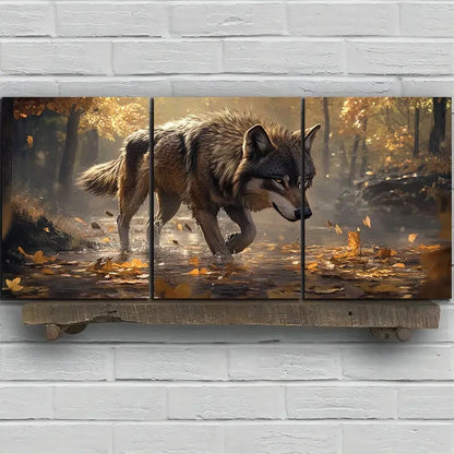 3pcs Majestic Lonely Wolf in Autumn Forest Scene Metal Print Ready to Hang Art - Bella Home Decor