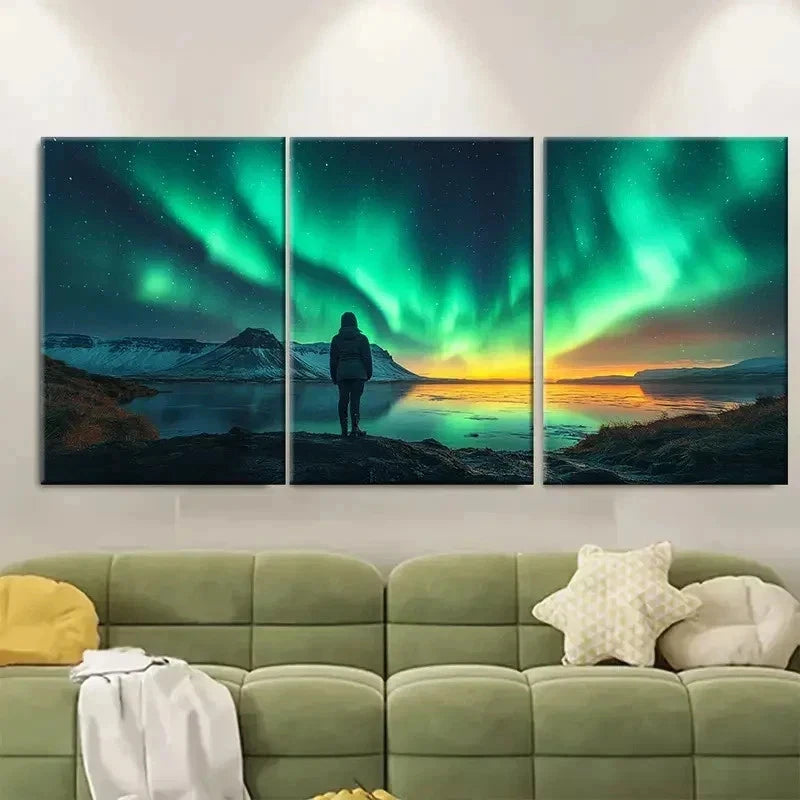 3pcs Northern Lights Kikjufell Mountain RT   Wall Art Set Canvas Framed 40x60cm - High Quality Print 100% Australian Made Wall Canvas Ready to Hang