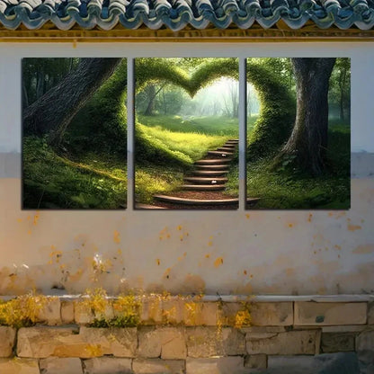3pcs Heart-Shaped Forest Nature-Themed Design Metal Print Ready to Hang Art