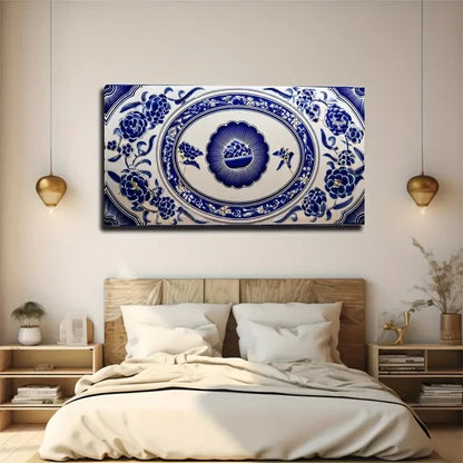 Chinese Blue And White Wall Art Canvas Office Home Room Framed 120x60cm