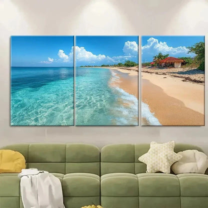 3pcs Vibrant Hadaba Beach DI     Wall Art Set Canvas Framed 40x60cm - High Quality Print 100% Australian Made Wall Canvas Ready to Hang
