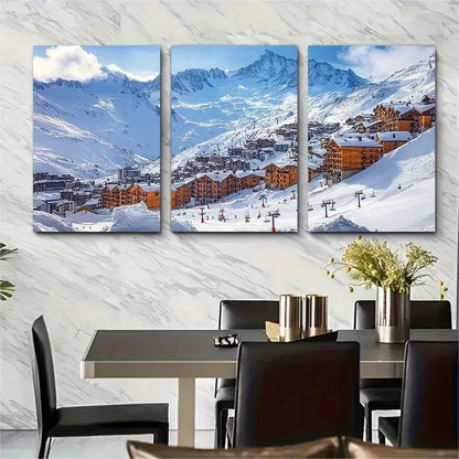 3pcs The Ski Resort Artwork,Val Disere Perfect Wall Art Set Canvas Framed 50x70cm - High Quality Print 100% Australian Made Wall Canvas Ready to Hang