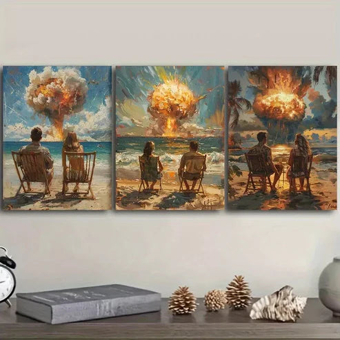3pcs Dating Couple In The Beach An Explosion Wall Art Set Canvas Unframed - High Quality Print 100% Australian Made Wall Canvas - Bella Home Decor