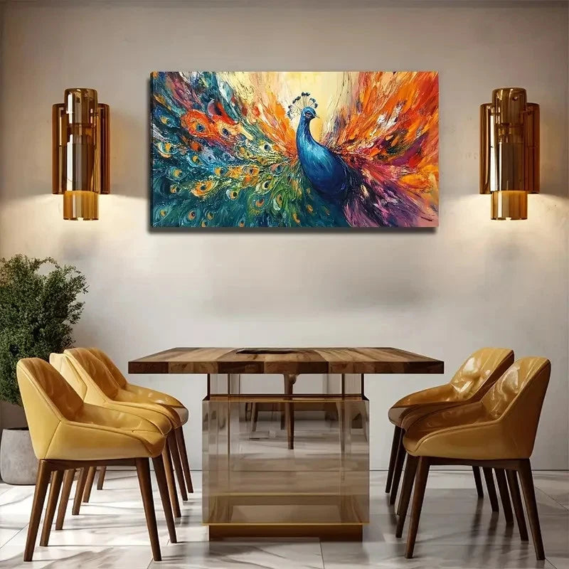 A Large Peacock Wall Art Canvas Office Home Room Framed 120x60cm