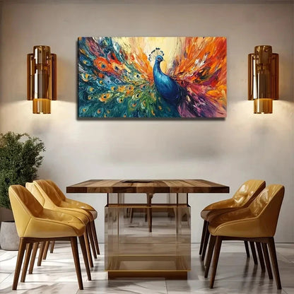 A Large Peacock Wall Art Canvas Office Home Room Framed 120x60cm