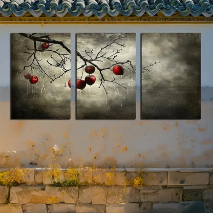 3pcs Apples on Branches Illustration Metal Print Ready to Hang Art - Bella Home Decor