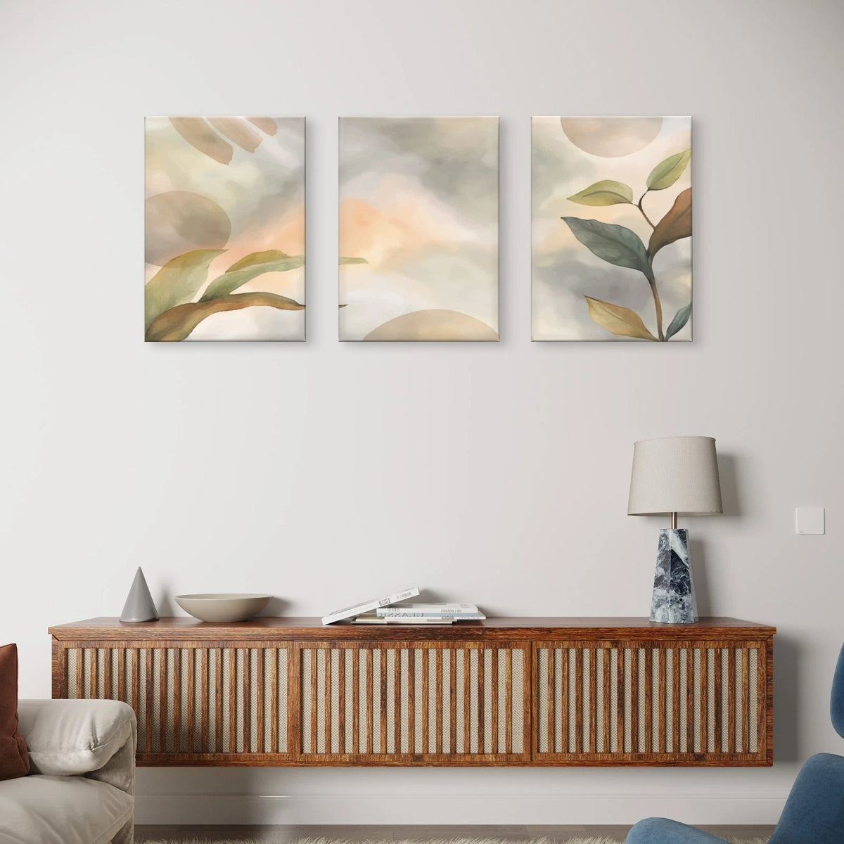 3pcs Minimalist Modern Neutral With Leaves Wall Art Set Canvas Framed 50x70cm - High Quality Print 100% Australian Made Wall Canvas Ready to Hang