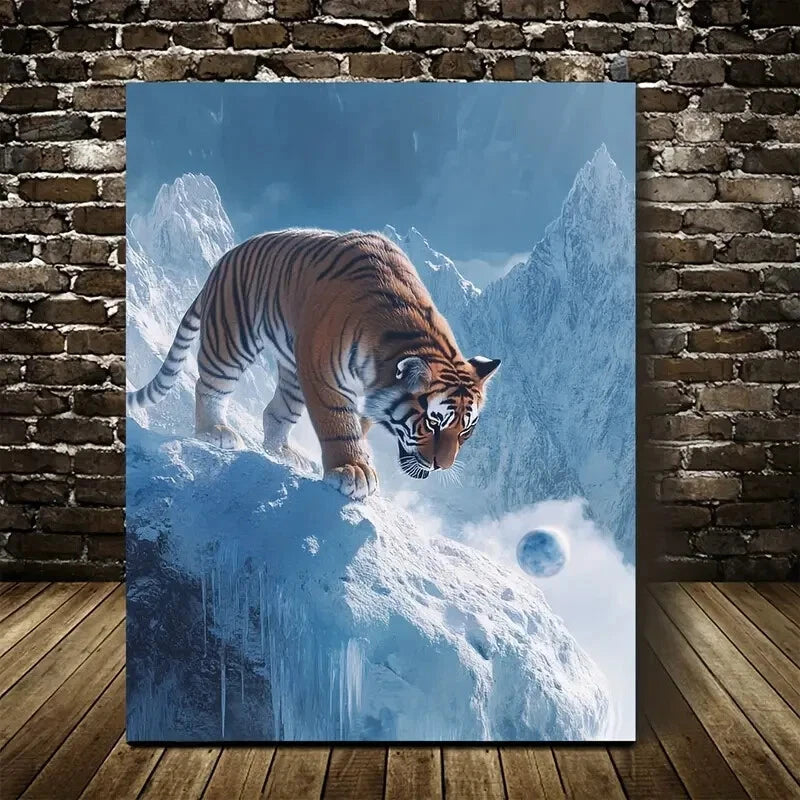 Hyper Realistic Tiger Playing with Ball Painting 40x60cm Metal Print Ready to Hang - Bella Home Decor