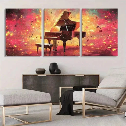 3pcs Grand Piano Music Piano Notes Wall Art Canvas Unframed - High Quality Print 100% Australian Made Wall Canvas