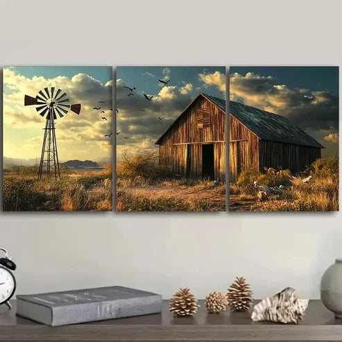3pcs Barns and Windmills Decoration  Wall Art Set Canvas Unframed - High Quality Print 100% Australian Made Wall Canvas - Bella Home Decor