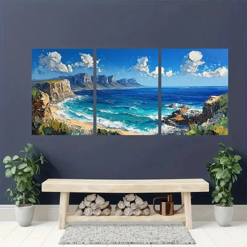 3pcs Featuring Table Mountain & Beach Landscape Metal Print Ready to Hang Art - Bella Home Decor