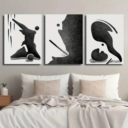 3pcs Black Abstract Human Shape Décor Perfect Wall Art Set Canvas Framed 60x90cm - High Quality Print 100% Australian Made Wall Canvas Ready to Hang - Bella Home Decor
