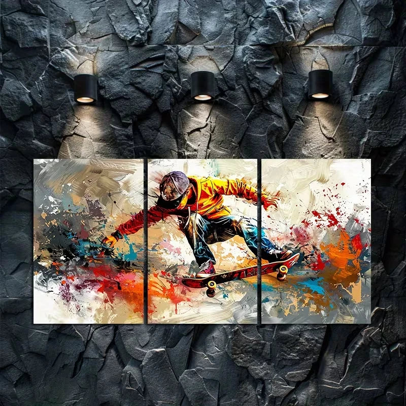 3pcs trajectory of skateboarding with graffiti Wall Art Set Canvas Framed 60x90cm - High Quality Print 100% Australian Made Wall Canvas Ready to Hang