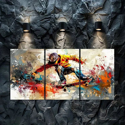 3pcs trajectory of skateboarding with graffiti Wall Art Set Canvas Framed 60x90cm - High Quality Print 100% Australian Made Wall Canvas Ready to Hang