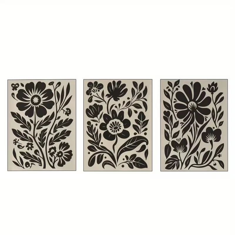3pcs Black, White & Beige Floral Abstract  Wall Art Set Canvas Framed 40x60cm - High Quality Print 100% Australian Made Wall Canvas Ready to Hang - Bella Home Decor
