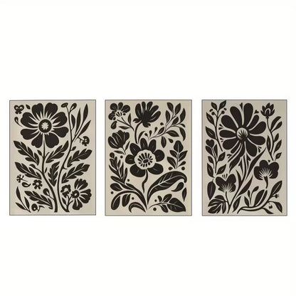 3pcs Black, White & Beige Floral Abstract  Wall Art Set Canvas Framed 40x60cm - High Quality Print 100% Australian Made Wall Canvas Ready to Hang - Bella Home Decor