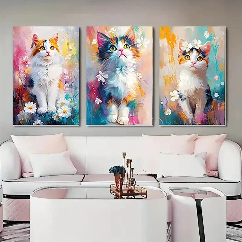 3pcs Playful Feline Design Wall Art Canvas  Framed 60x90cm - High Quality Print 100% Australian Made Wall Canvas Ready to Hang