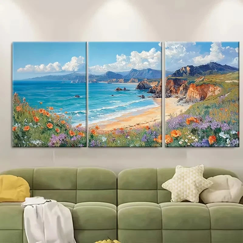 3pcs Calm Seaside Beach Cliffs Metal Print Ready to Hang Art - Bella Home Decor