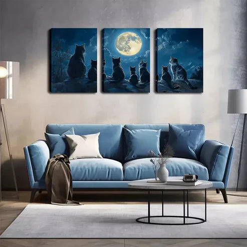3pcs A Group Of Cats Looking At The Stars Wall Art Canvas Unframed - High Quality Print 100% Australian Made Wall Canvas