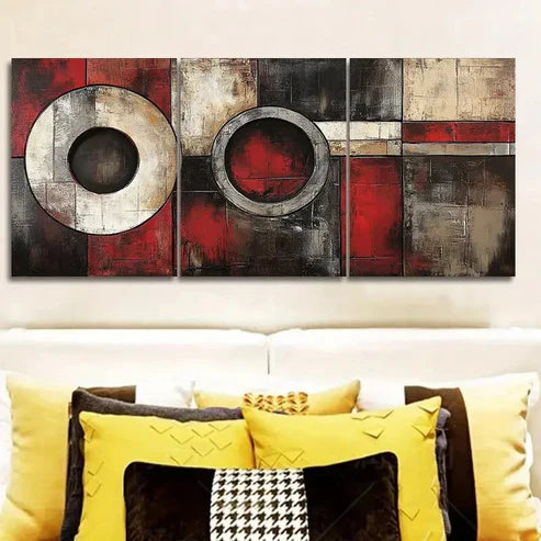 3pcs Abstract art painting of circles and rings Wall Art Set Canvas Unframed - High Quality Print 100% Australian Made Wall Canvas - Bella Home Decor