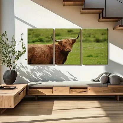 3pcs Highland Cattle Animal Portrait Wall Art Set Canvas Framed 50x70cm - High Quality Print 100% Australian Made Wall Canvas Ready to Hang