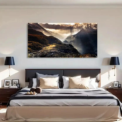 Brown Black Mountains Under Sky Wall Art Canvas Office Home Room Framed 120x60cm