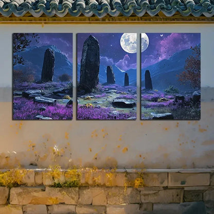 3pcs Purple Planet Ruins Illustration Metal Print Ready to Hang Art - Bella Home Decor