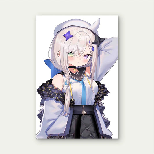 Anime Character With Long White Hair Blue Eyes 40x60cm Metal Print Ready to Hang