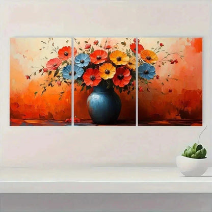 3pcs Vase Flower Abstract Colorful Perfect Wall Art Set Canvas Framed 60x90cm - High Quality Print 100% Australian Made Wall Canvas Ready to Hang - Bella Home Decor