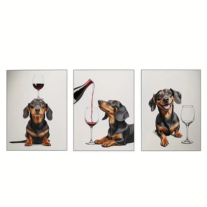 3pcs Sausage Dog Wine Series        Wall Art Set Canvas Framed 60x90cm - High Quality Print 100% Australian Made Wall Canvas Ready to Hang