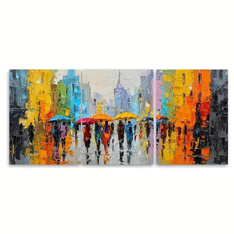 3pcs Abstract Rainy City Oil Painting Wall Art Set Canvas Framed 50x70cm - High Quality Print 100% Australian Made Wall Canvas Ready to Hang - Bella Home Decor
