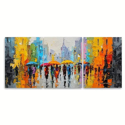 3pcs Abstract Rainy City Oil Painting Wall Art Set Canvas Framed 50x70cm - High Quality Print 100% Australian Made Wall Canvas Ready to Hang - Bella Home Decor
