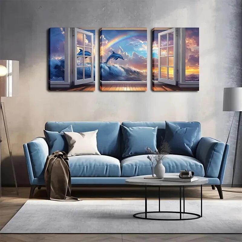 3pcs Vibrant Sunset Seascape Clouds Perfect Wall Art Set Canvas Framed 40x60cm - High Quality Print 100% Australian Made Wall Canvas Ready to Hang - Bella Home Decor