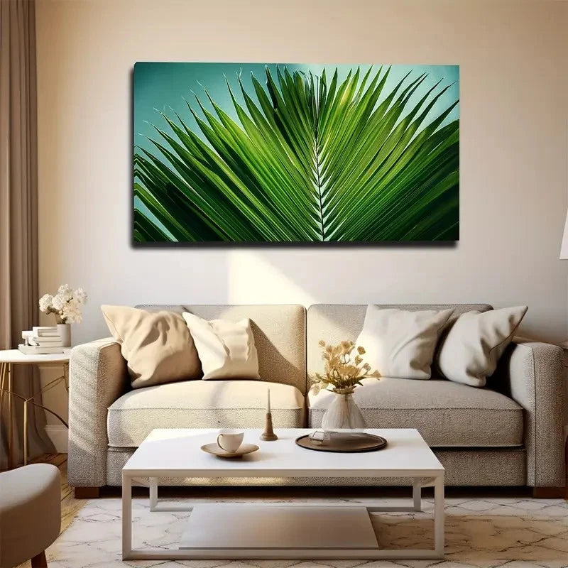 Vibrant Green Palm Leaf Wall Art Canvas Office Home Room Framed 120x60cm