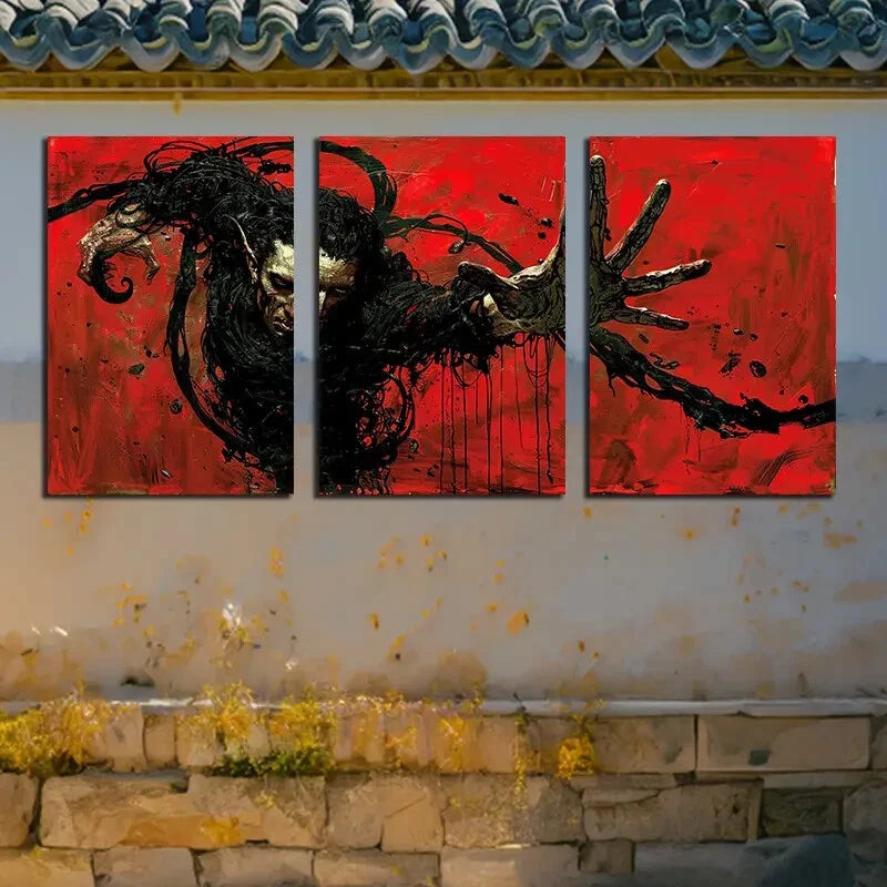 3pcs Gothic Tauren in Red Background Metal Print Ready to Hang Art - Bella Home Decor