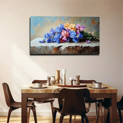 Vibrant Floral Bouquet Stone Wall Art canvas office home room framed 120x60cm