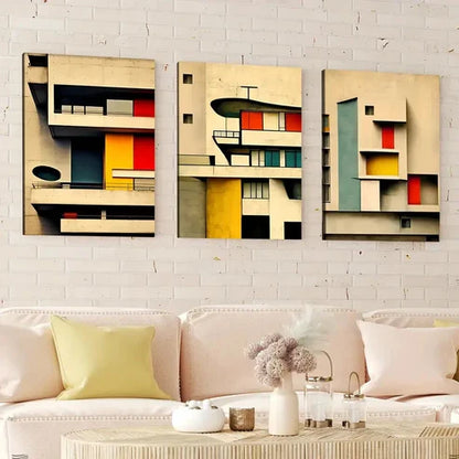 3pcs Abstract Modern Triptych Corbusier Blocks Wall Art Canvas Unframed - High Quality Print 100% Australian Made Wall Canvas - Bella Home Decor