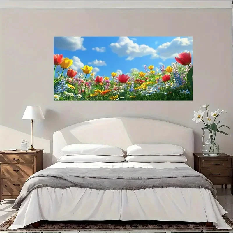 Spring Tulip Garden Blooming Wall Art Canvas Office Home Room Framed 120x60cm