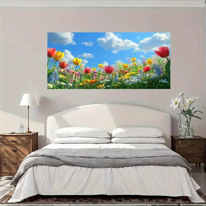 Spring Tulip Garden Blooming Wall Art Canvas Office Home Room Framed 120x60cm