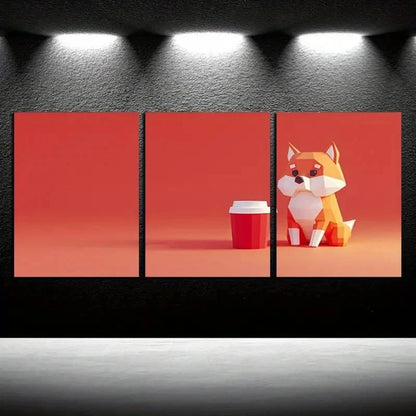 3pcs Modern Geometric Dog & Cup Illustration Metal Print Ready to Hang Art - Bella Home Decor