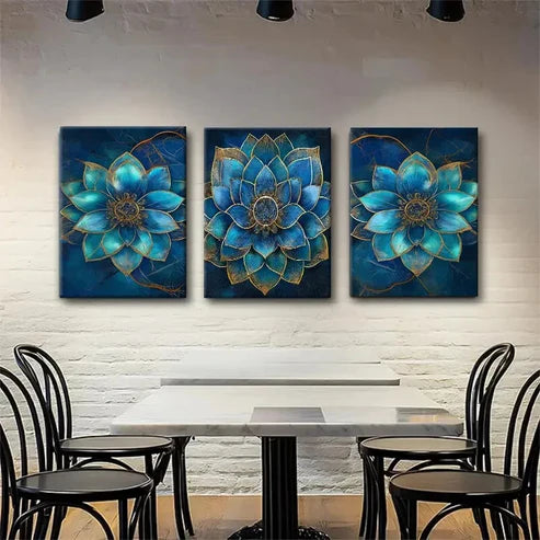 3pcs Teal Blue Mandala Flower Elegant Perfect Wall Art Set Canvas Unframed - High Quality Print 100% Australian Made Wall Canvas