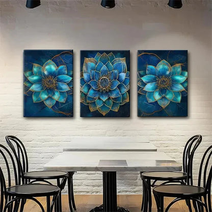 3pcs Teal Blue Mandala Flower Elegant Perfect Wall Art Set Canvas Unframed - High Quality Print 100% Australian Made Wall Canvas