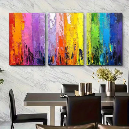 3pcs Colorful Abstract Textured Oil Painting Metal Print Ready to Hang Art - Bella Home Decor
