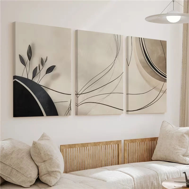 3pcs Abstract Line Art Beige Painting Wall Art Set Canvas Framed 40x60cm – High Quality Print 100% Australian Made Wall Canvas Ready to Hang - Bella Home Decor