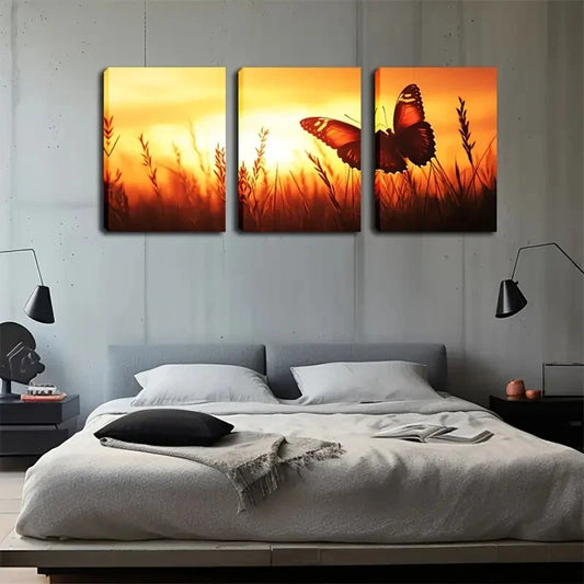 3pcs beautiful floral gloss butterfly Wall Art Set Canvas Framed 50x70cm - High Quality Print 100% Australian Made Wall Canvas Ready to Hang