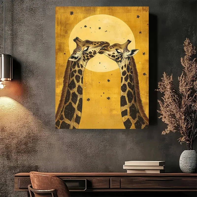 Beautiful Giraffe Moon Star Modern Vintage Painting 40x60cm Metal Print Ready to Hang - Bella Home Decor