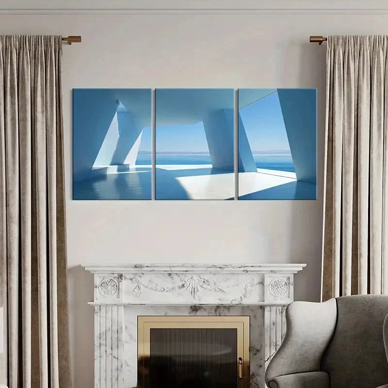 3pcs Abstract Architecture Modern Design Coastal Metal Print Ready to Hang Art - Bella Home Decor